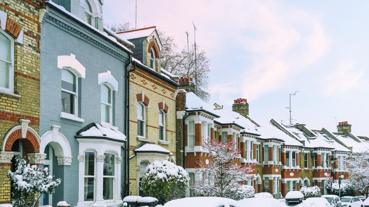 Snow capped row of houses