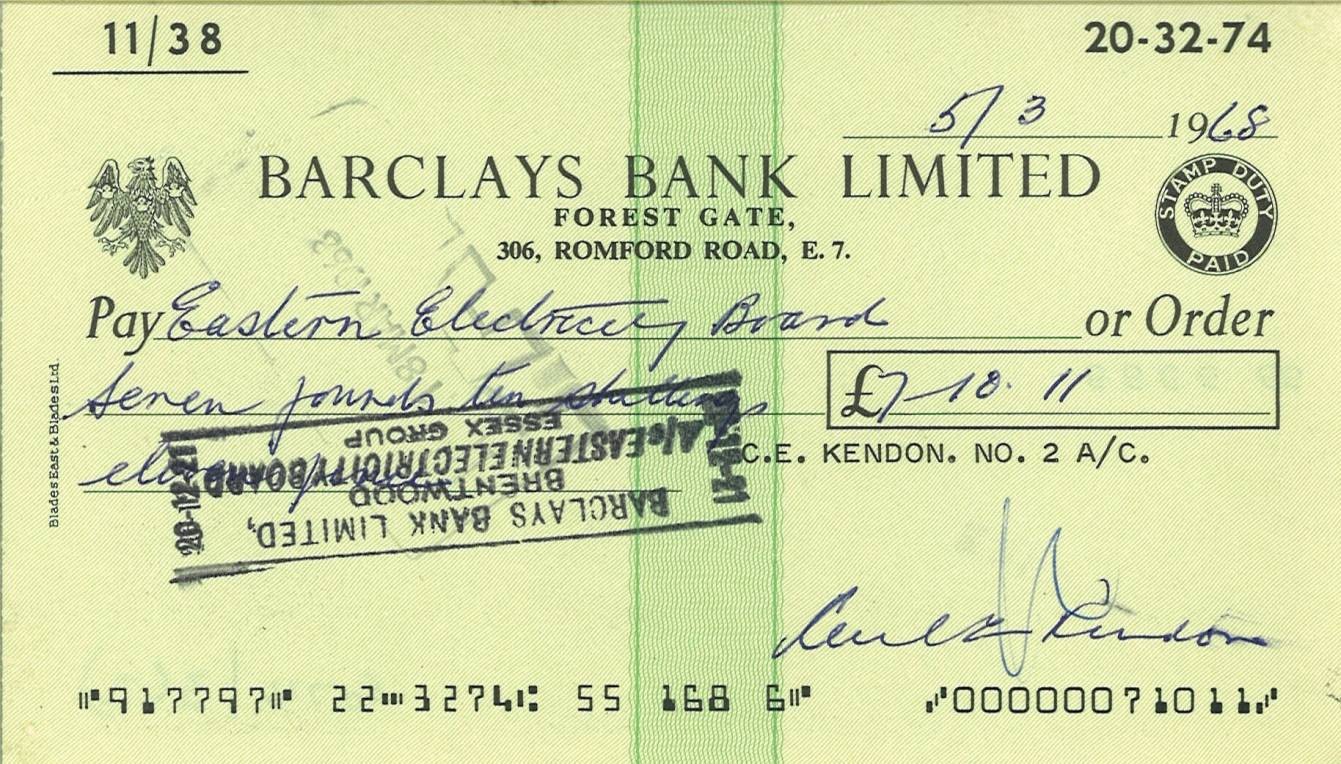 Barclays cheque 1968