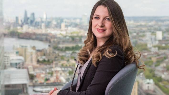 Isabel Cooke, Barclays' Blockchain Research & Development Delivery Manager, with London skyline