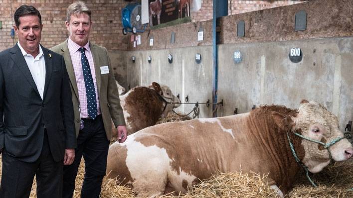 Barclays Group CEO Jes Staley in a cattle shed at the Great Yorkshire Show
