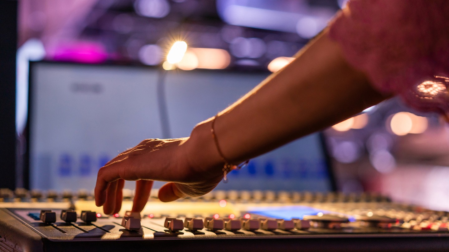 An audio mixing desk