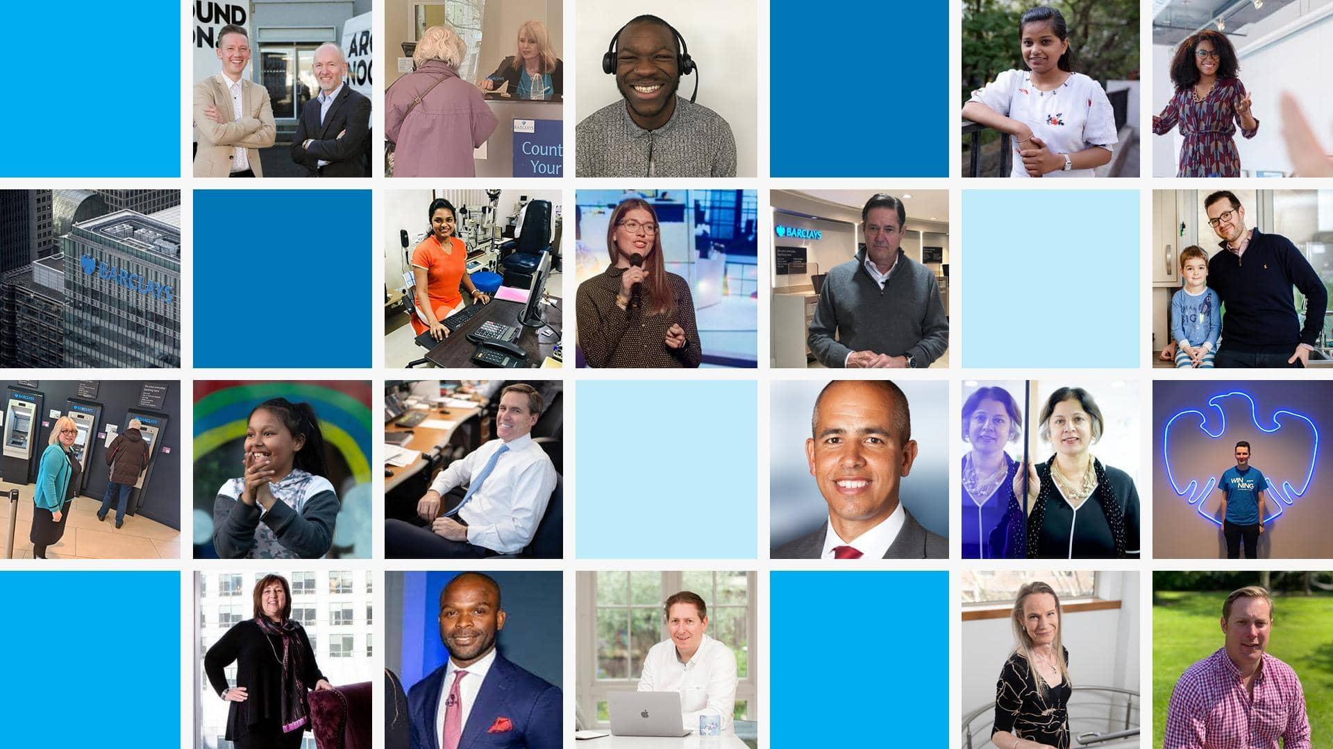 Collage of Barclays colleagues, customers and clients