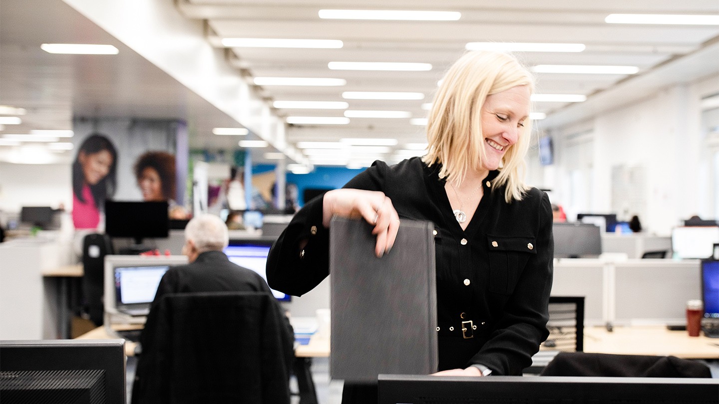 Barclaycard’s Kirsty Morris at work in an open plan office