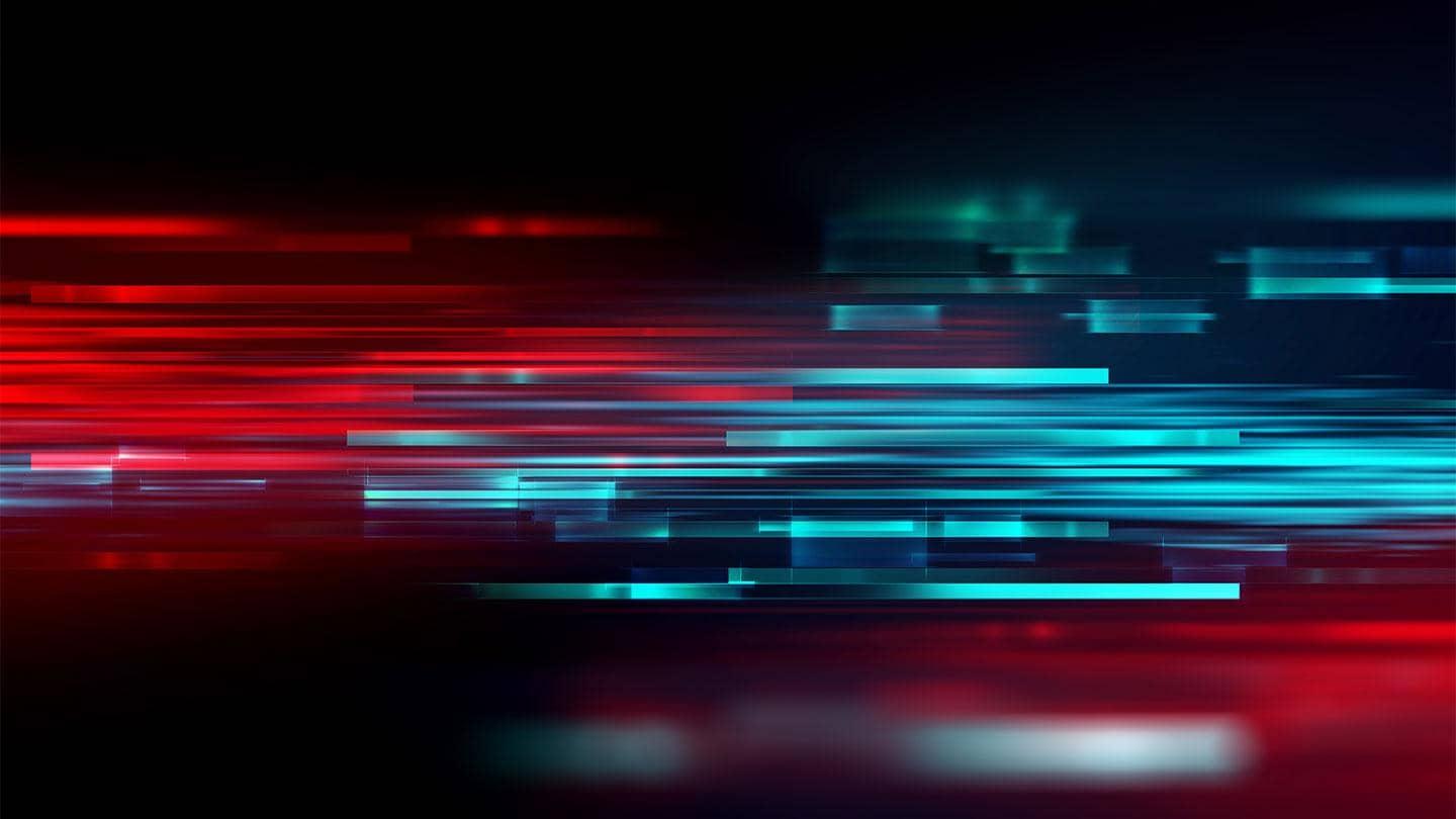 Abstract technological image with red and blue bars.