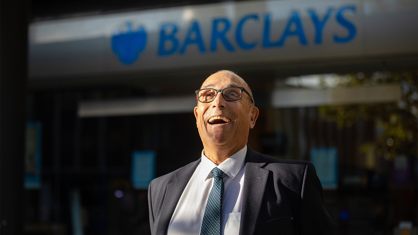 Barclays colleague Jim Seabrook standing outside the Basildon branch.