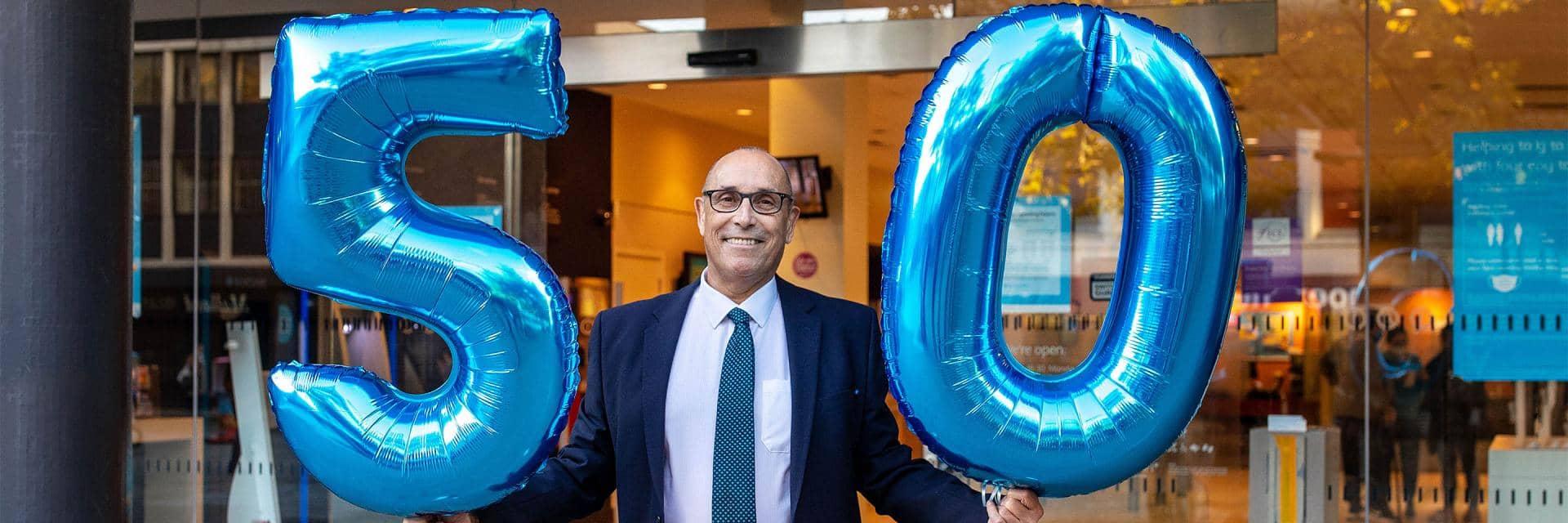 Colleague Jim Seabrook celebrates five decades at Barclays, at the Basildon branch.