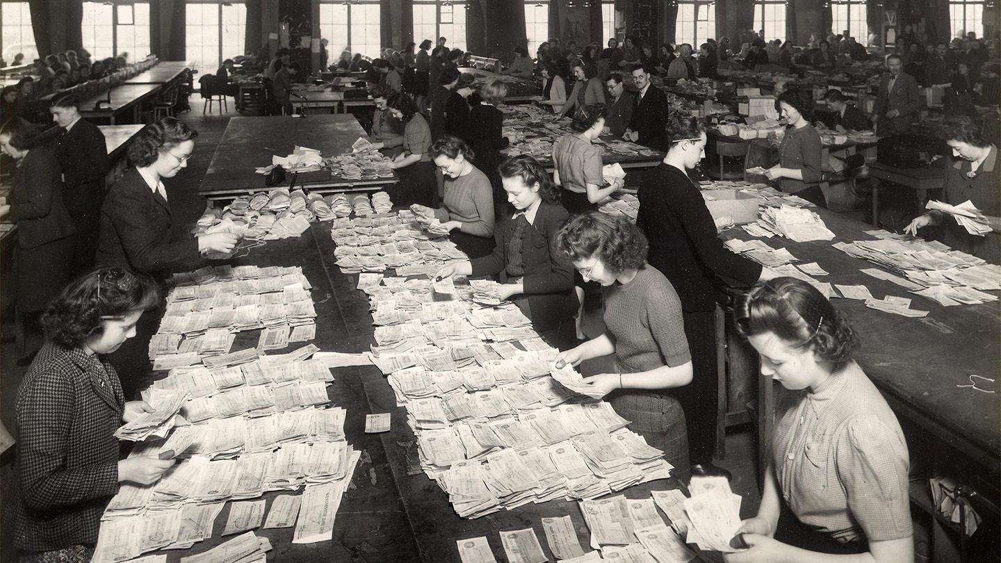 The cheque clearing bank at Trentham Gardens, evacuated from London for the duration of the war.