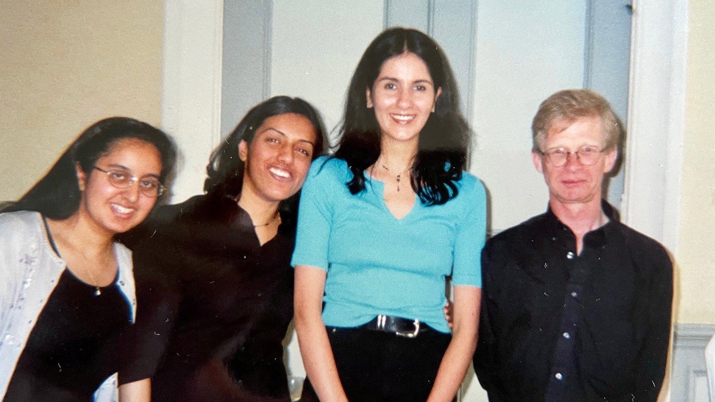 Nazreen Visram, with Kings College London students and a professor.