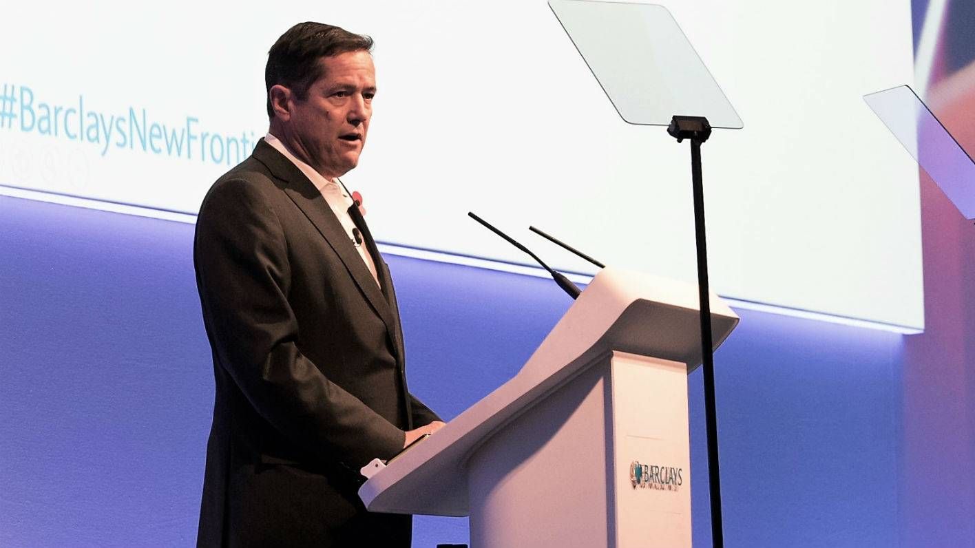 Jes Staley giving a speech at Barclays New Frontiers conference