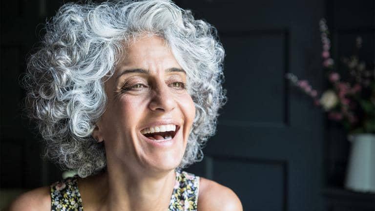 Mature woman with grey hair 